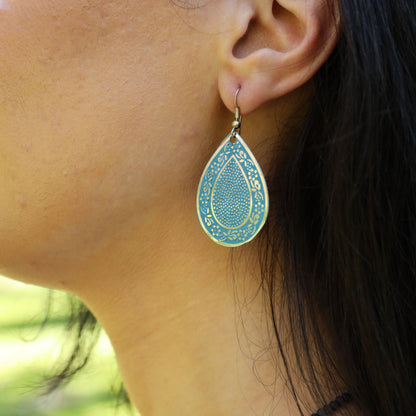 Metallic Earrings Blue Teardrop