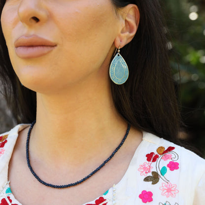 Metallic Earrings Blue Teardrop