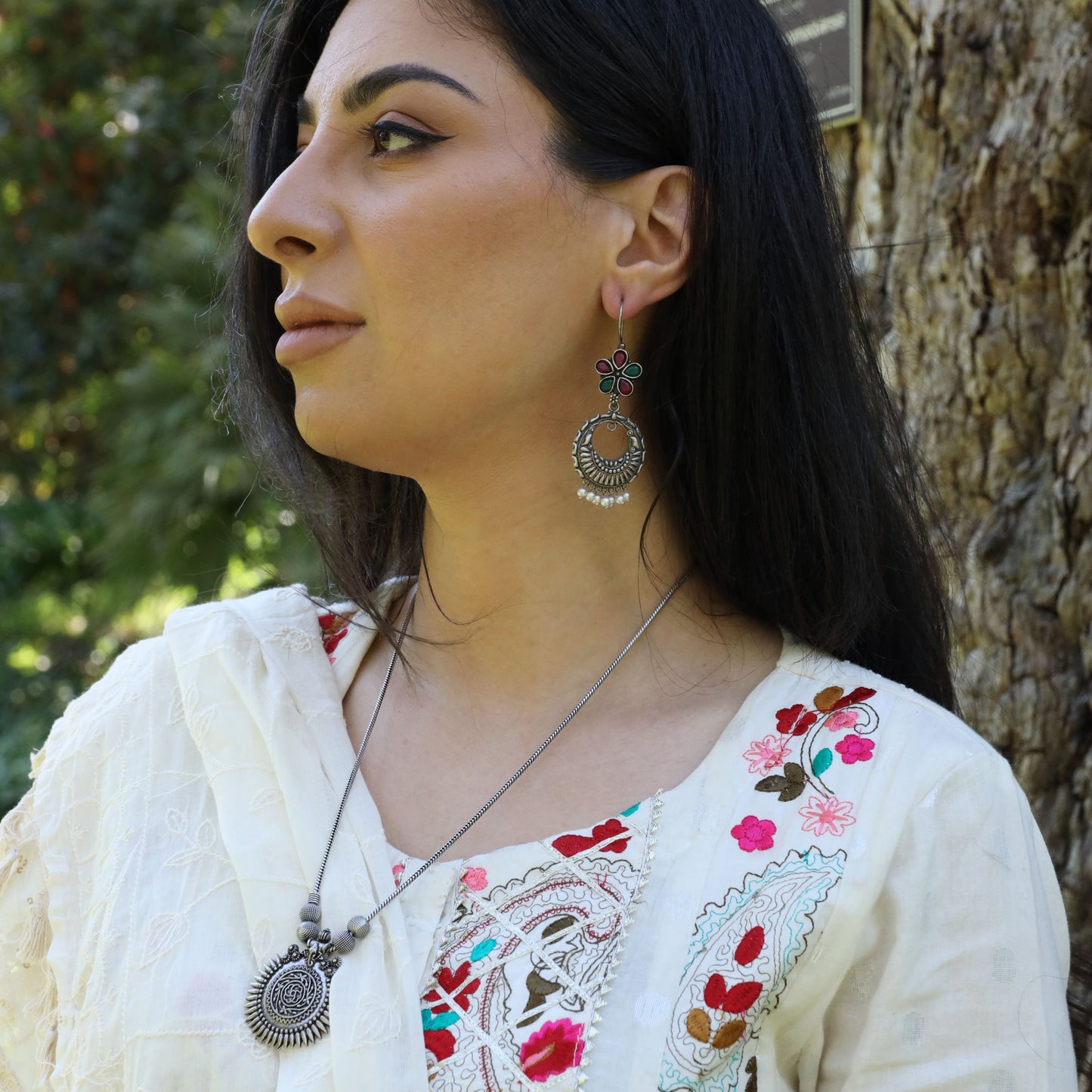 Devi Traditional Earrings Red and Green