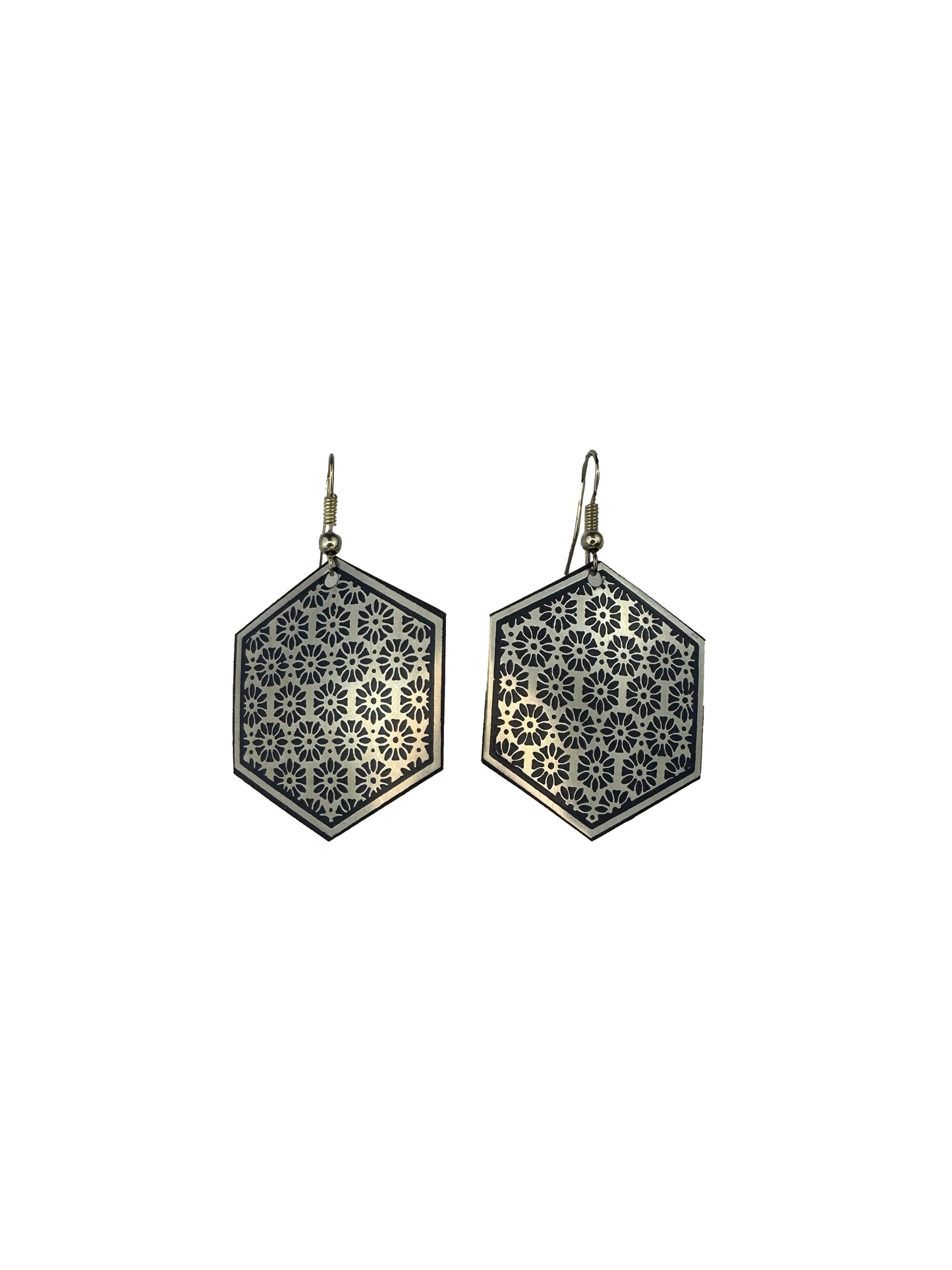 Metallic Earrings Silver Hexagon