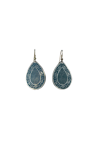 Metallic Earrings Blue Teardrop