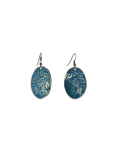 Metallic Earring Blue Oval