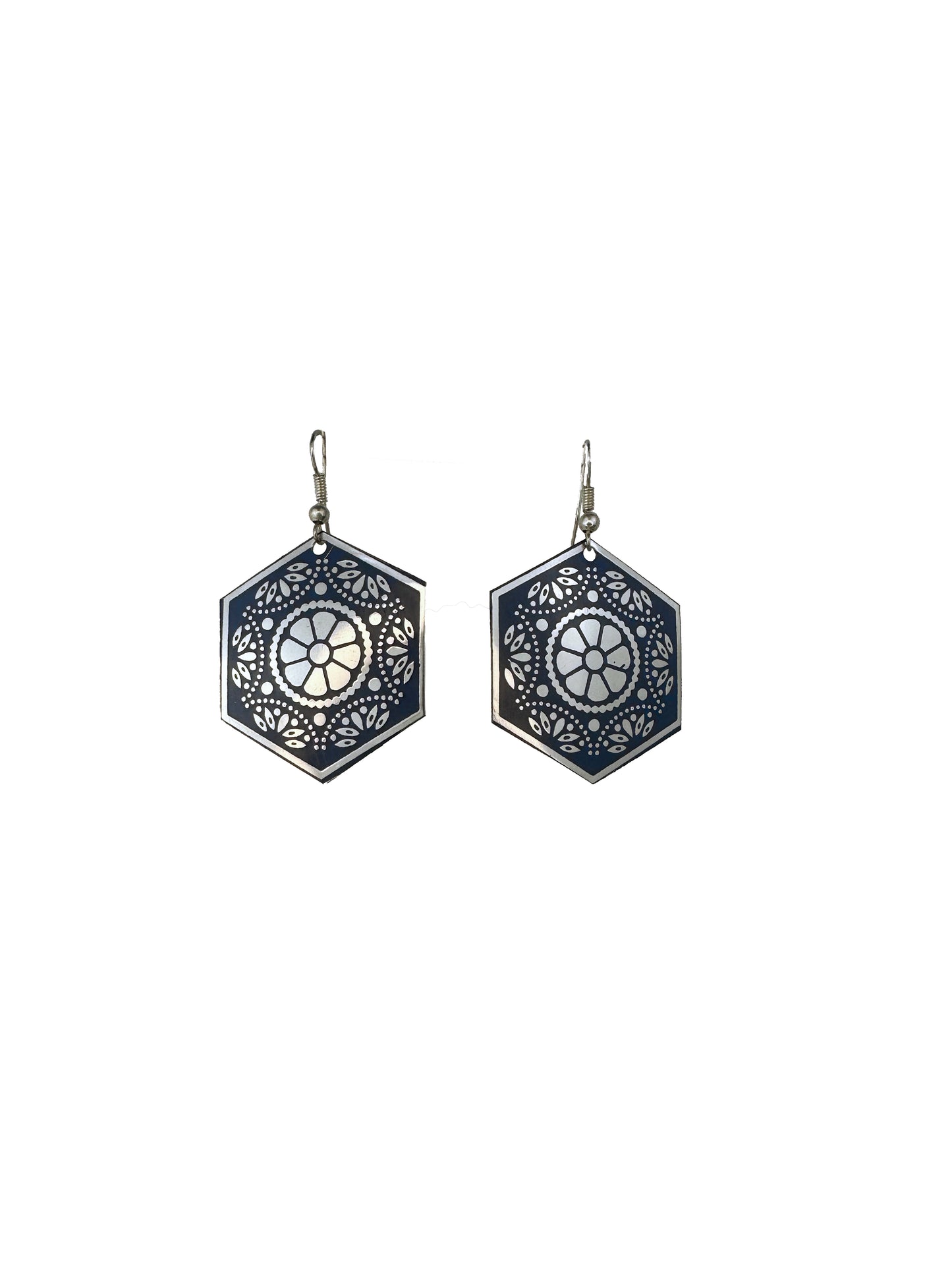 Metallic Earrings Dark Blue Hexagon