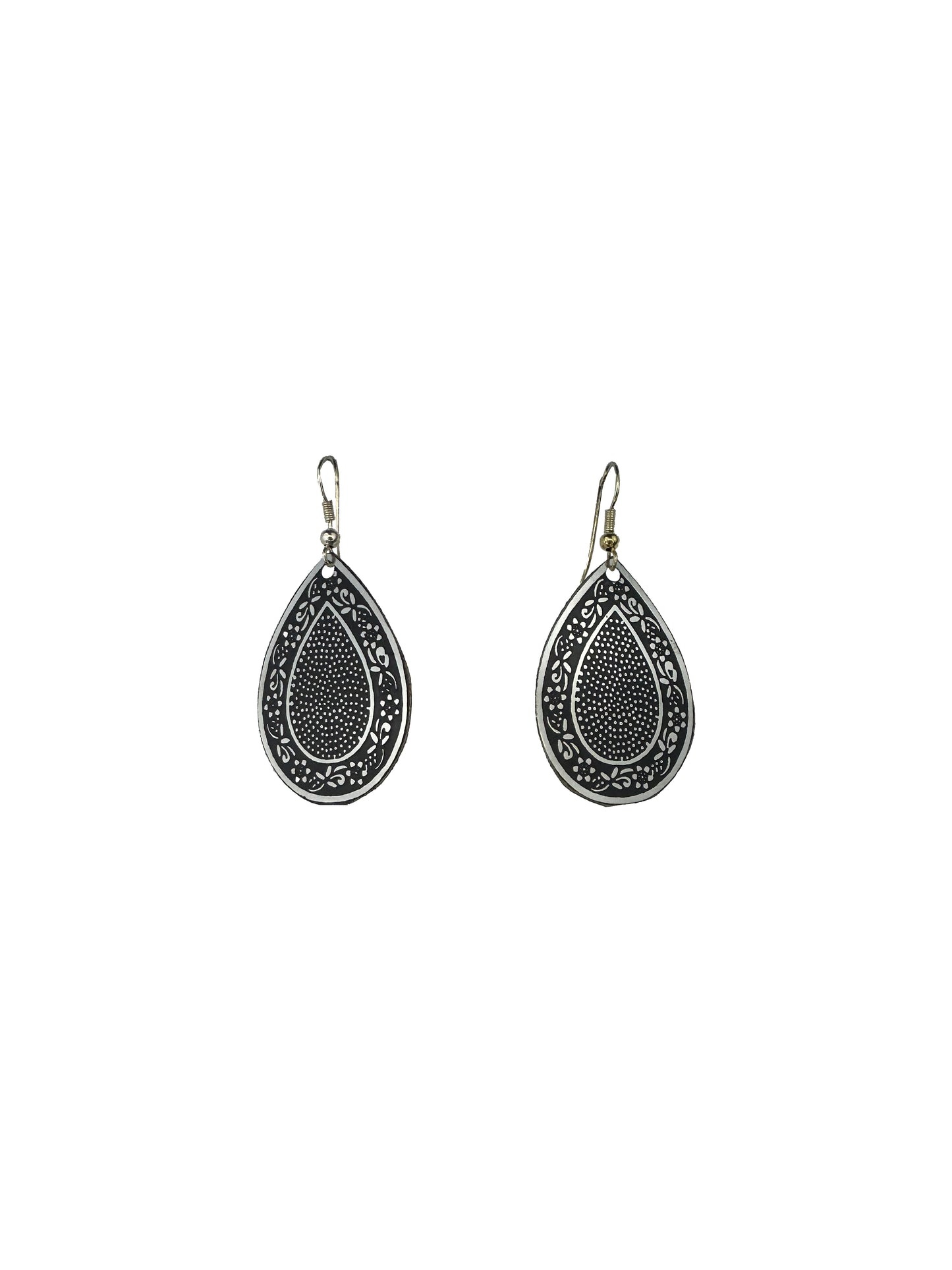 Metallic Earrings Black Teardrop