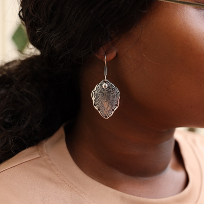 Metallic Earring Silver Leaf